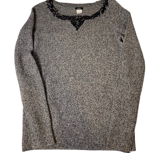 J.Crew Sweater Women's Size Small Vintage 100% Lambs Wool Sequin Gray Pullover - Picture 1 of 7